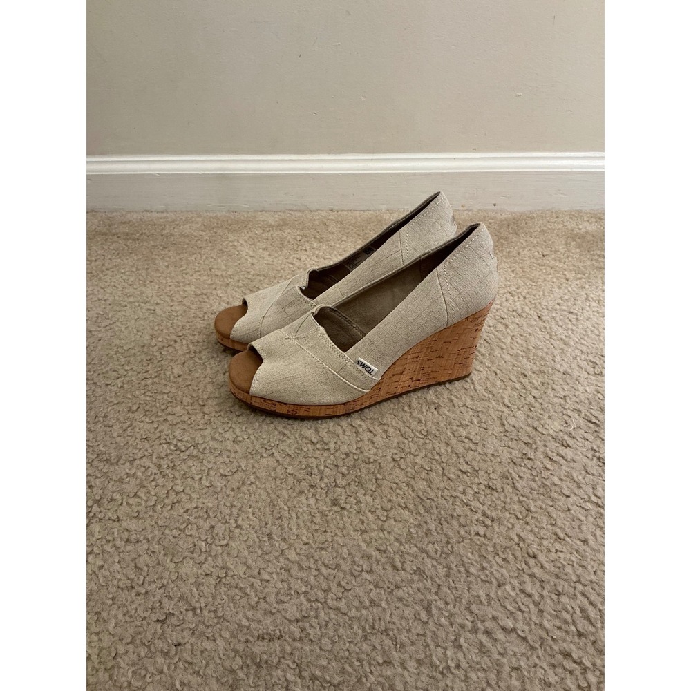 TOMS Natural Crosshatch Classic Wedge Sandals 7.5